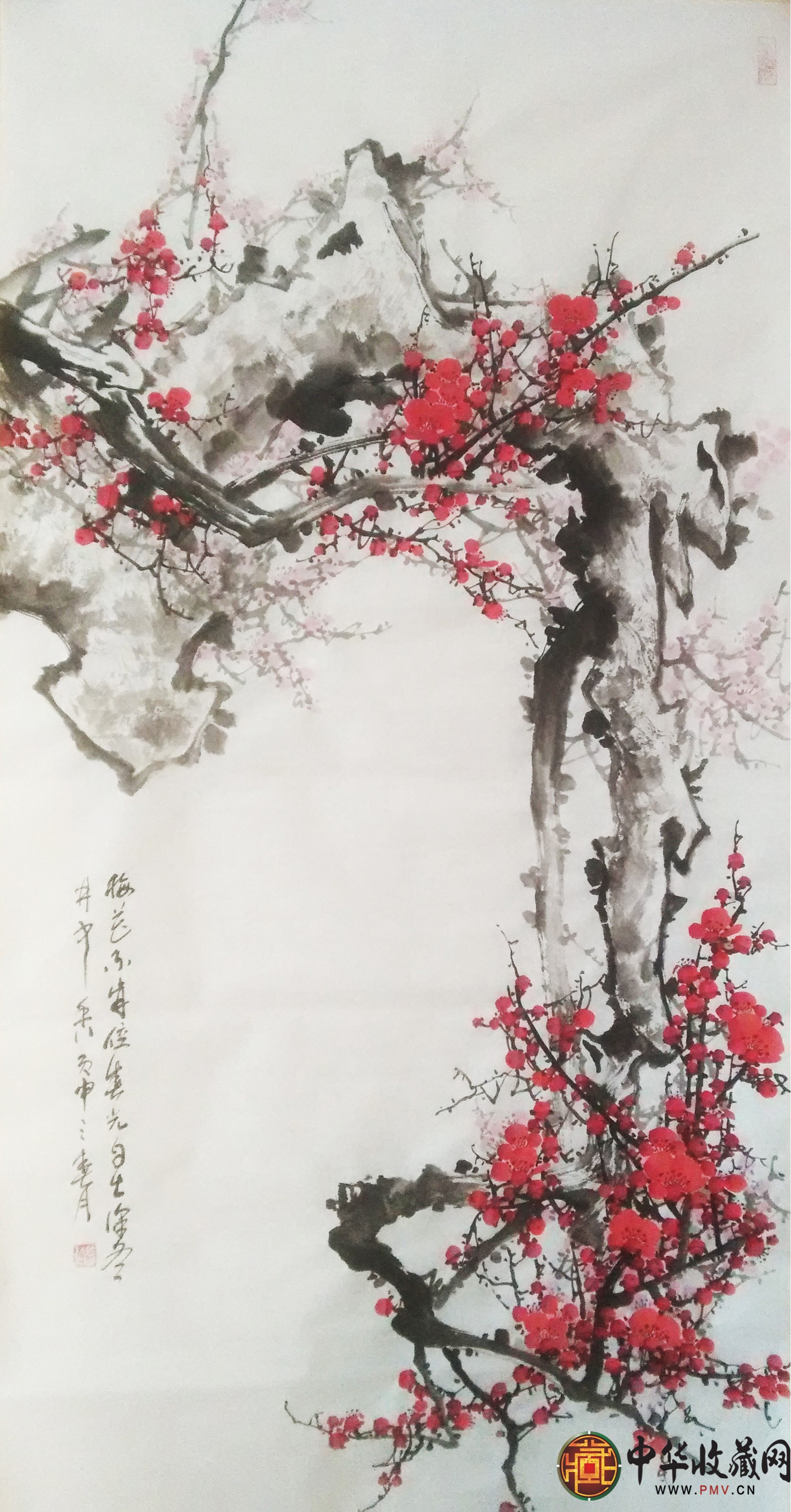 李森四尺豎幅國畫作品《梅花不肯傍春光自在深冬月中香》