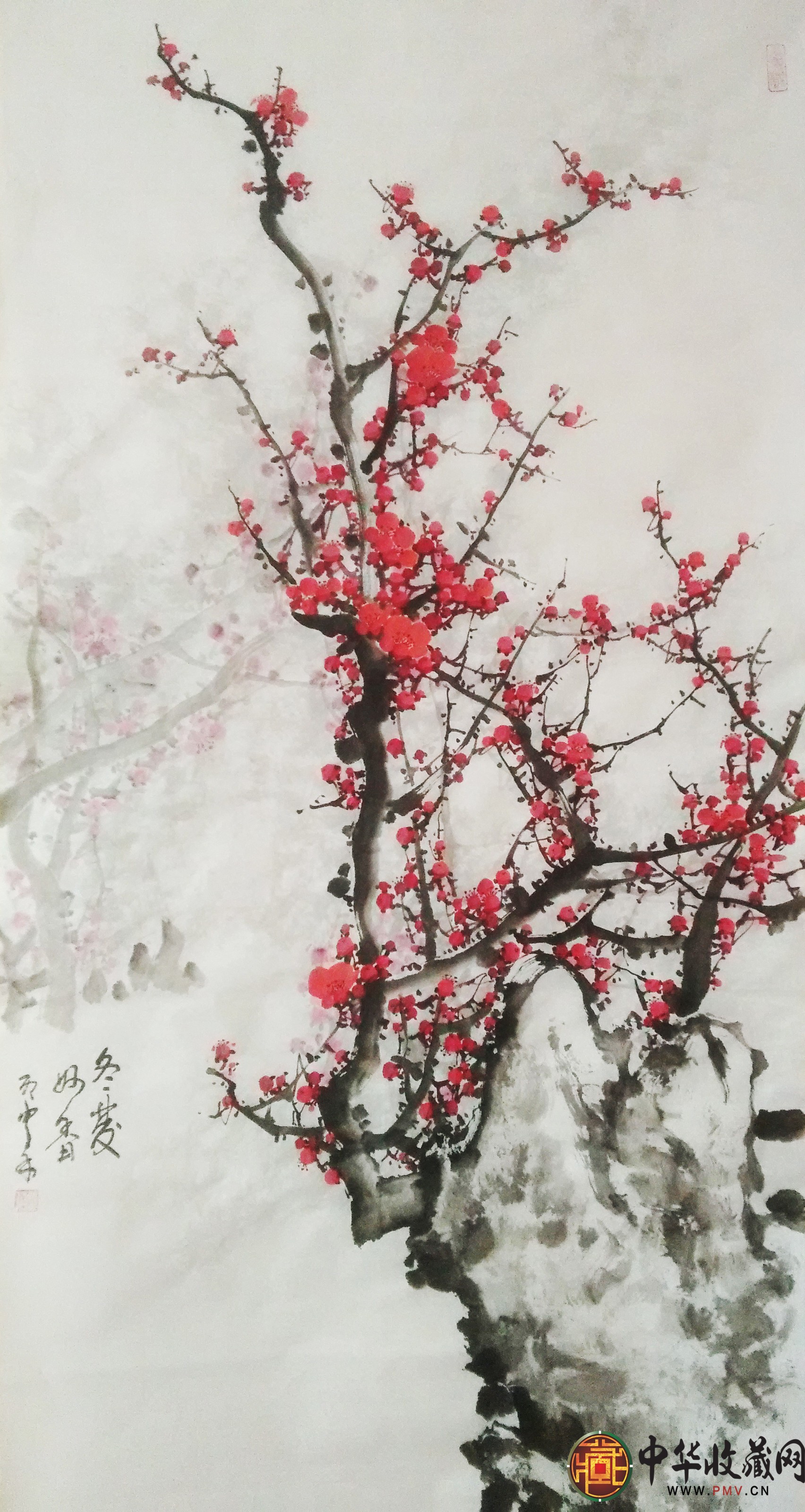 李森四尺豎幅國畫作品《冬發秒香》